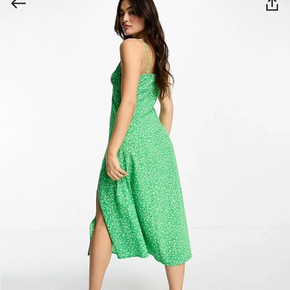 Green floral maxi dress with split